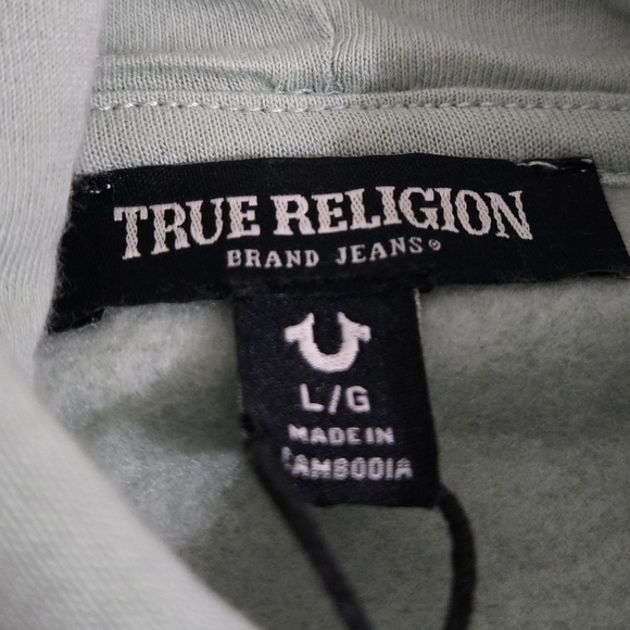 True Religion Mens Pullover Hoodie Size Large Frosty Green - Picture 5 of 6